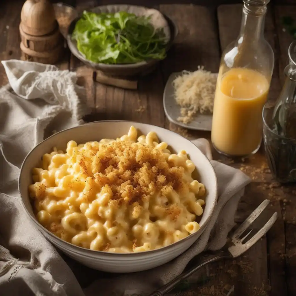 Creamy Tini's mac and cheese topped with breadcrumbs and baked to perfection.