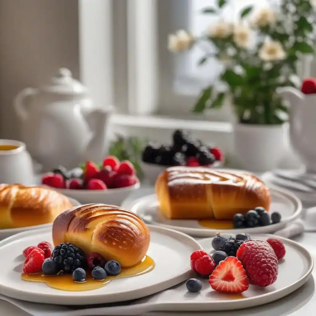 Freshly baked golden brioche loaf cooling on a wire rack