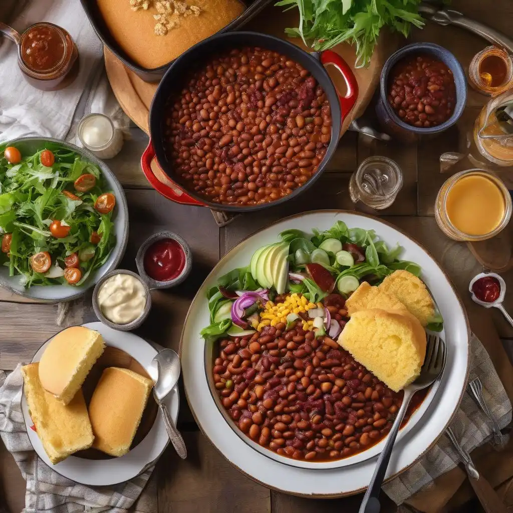 Bowl of colorful calico beans garnished with fresh herbs on a rustic wooden table