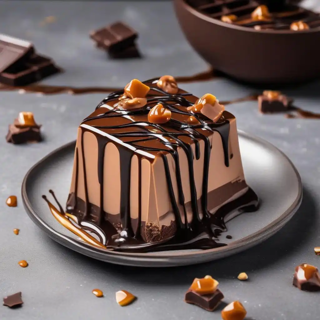 An assortment of colorful homemade chocolate fudge cut into various shapes and displayed on a decorative platter, showcasing flavors like peanut butter, mint chocolate, and salted caramel.