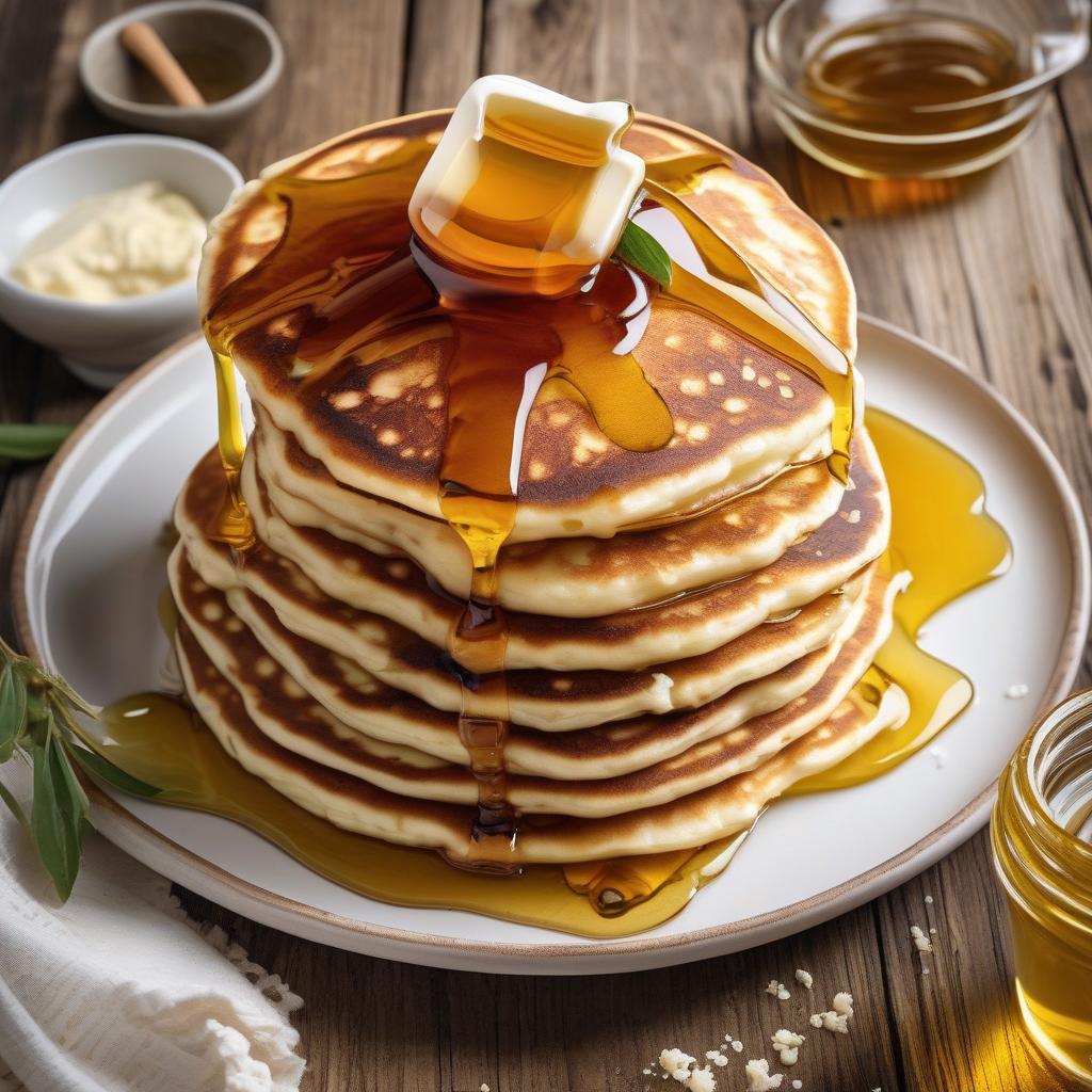 Fluffy cottage cheese pancakes stacked on a plate