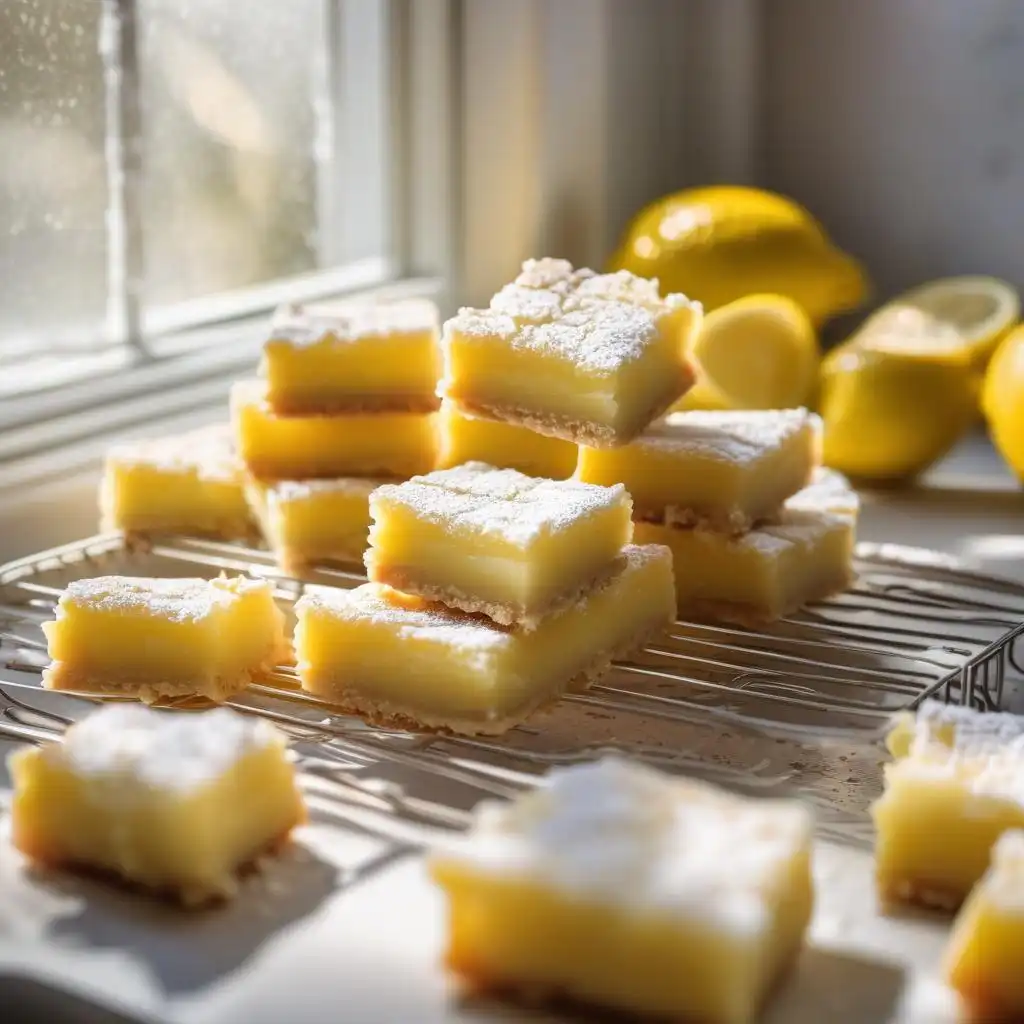 Gluten-Free Lemon Bars topped with powdered sugar