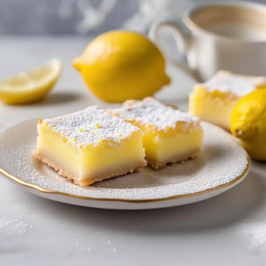 Gluten-Free Lemon Bars topped with powdered sugar