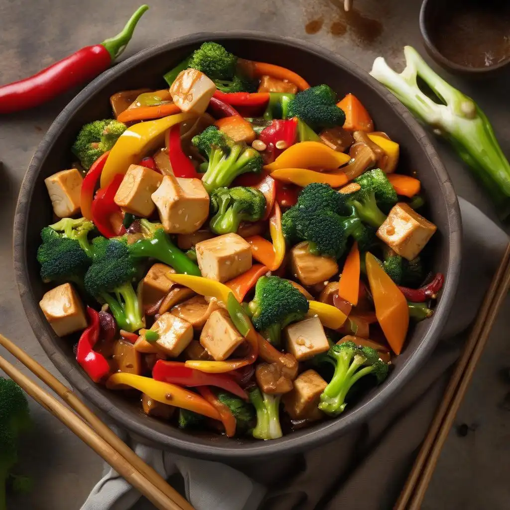 A delicious and healthy vegetable stir-fry with tofu, perfect for dinner recipes, featuring fresh bell peppers, broccoli, and carrots.