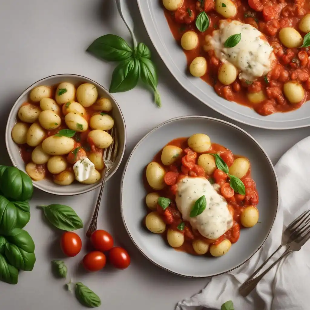 Gnocchi alla Sorrentina topped with melted mozzarella and fresh basil.