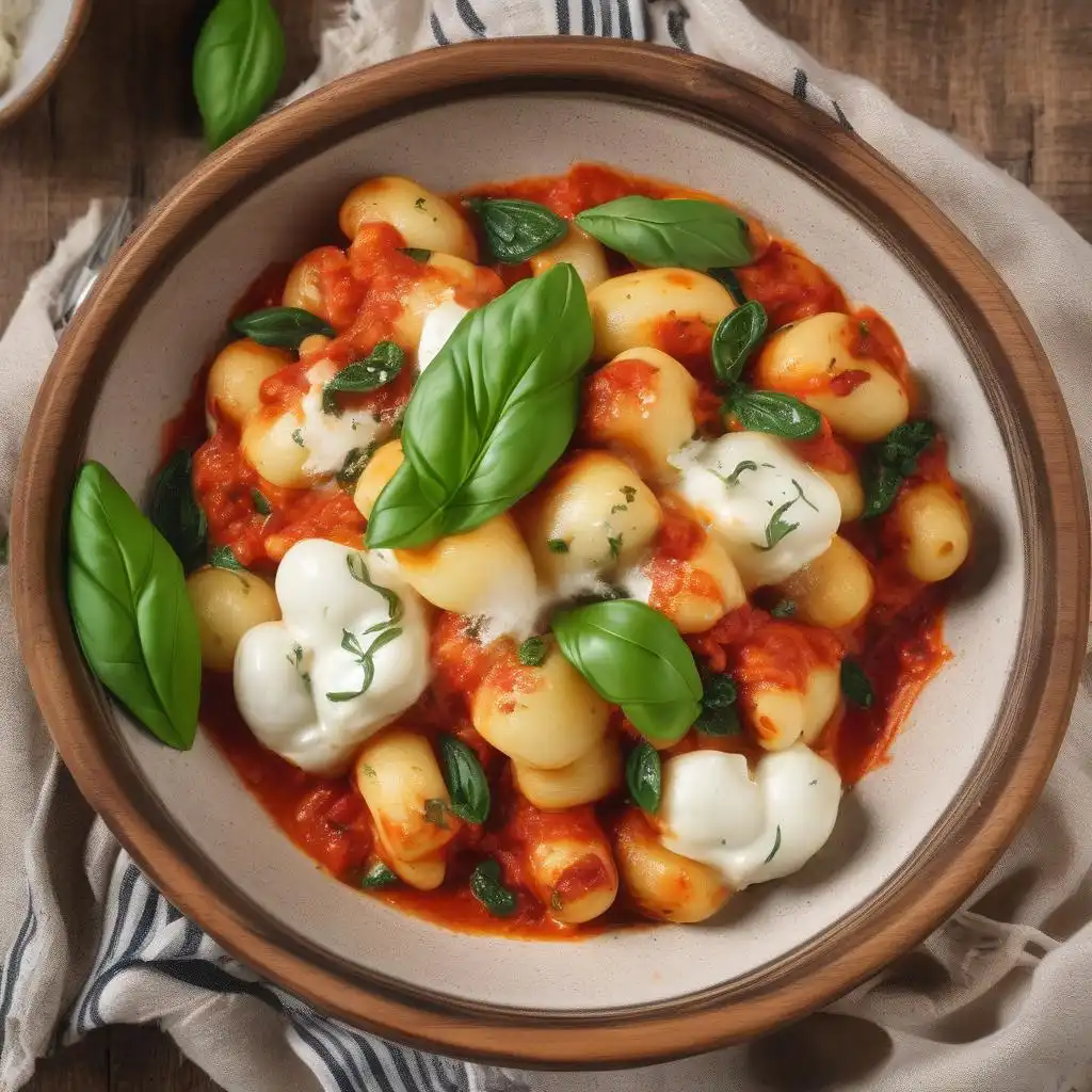 Gnocchi alla Sorrentina topped with melted mozzarella and fresh basil.