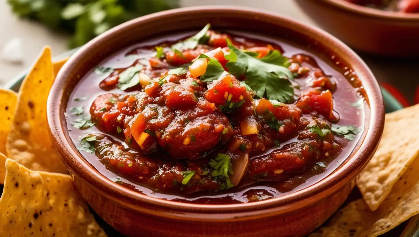 Authentic Salsa Roja made with ripe tomatoes and dried chiles