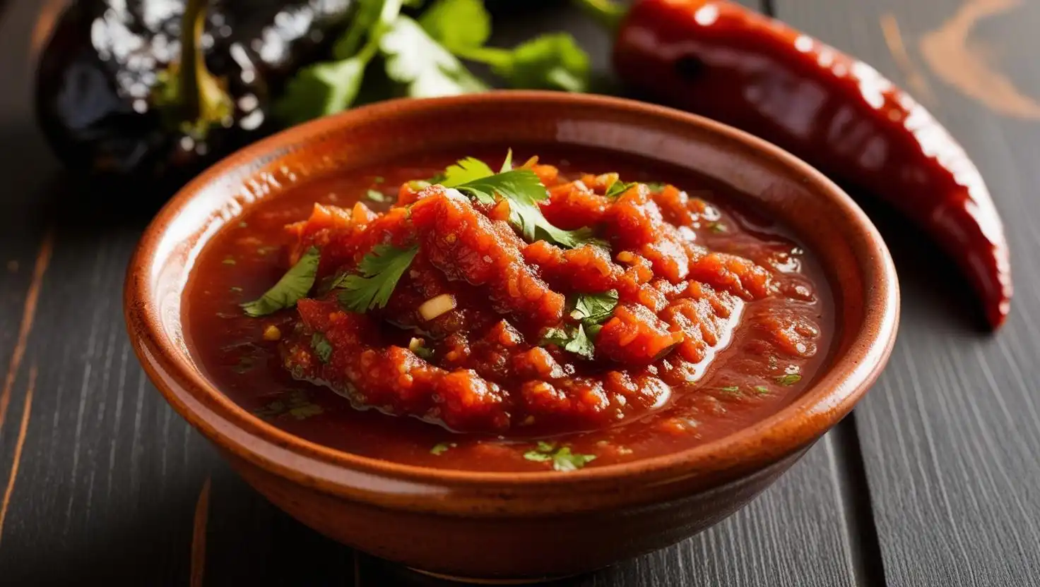 Authentic Salsa Roja made with ripe tomatoes and dried chiles