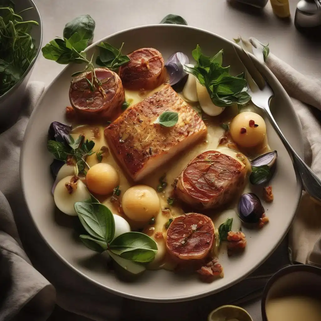 A beautifully cooked sous vide prime rib roast garnished with herbs, sliced to reveal a tender, juicy interior with a perfect pink center, served on a wooden cutting board