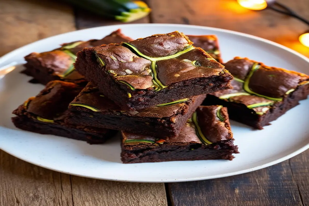 Delicious Healthy Gluten-Free Zucchini Brownies on a white plate