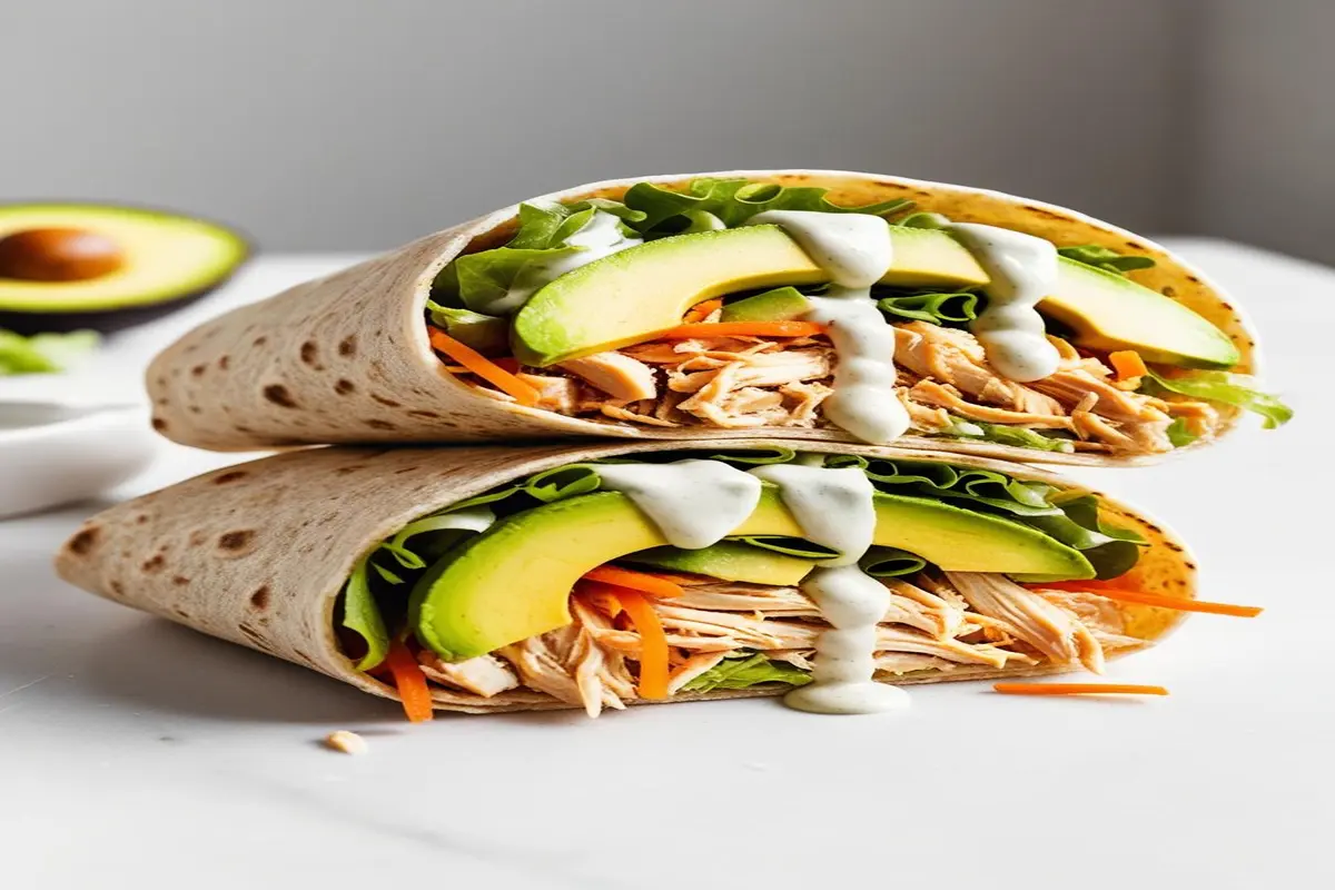  Healthy shredded chicken wraps with whole grain tortillas