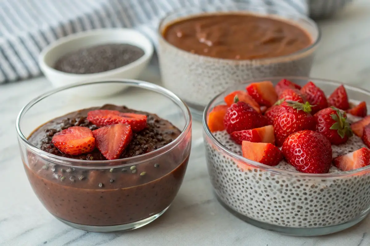 Chia Pudding assortment with various toppings.