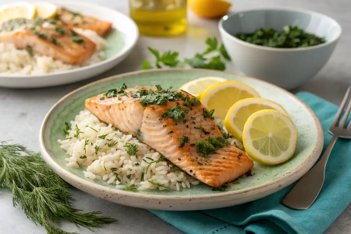 Classic Lemon Herb Grilled Salmon with Rice