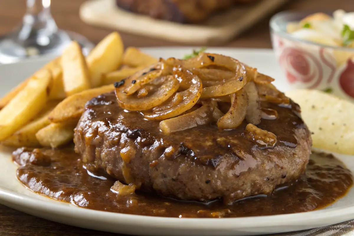 Juicy hamburger steak with rich onion gravy