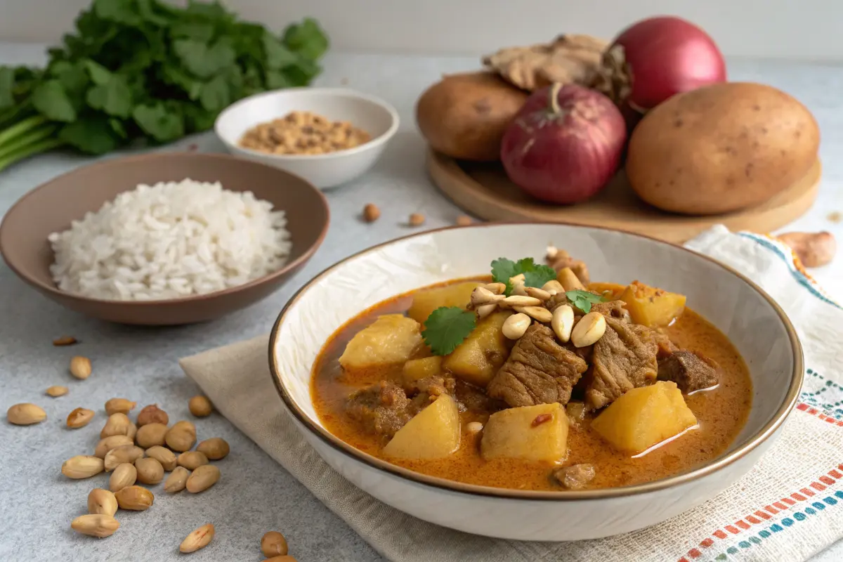 Delicious Slow Cooker Massaman Curry served with rice