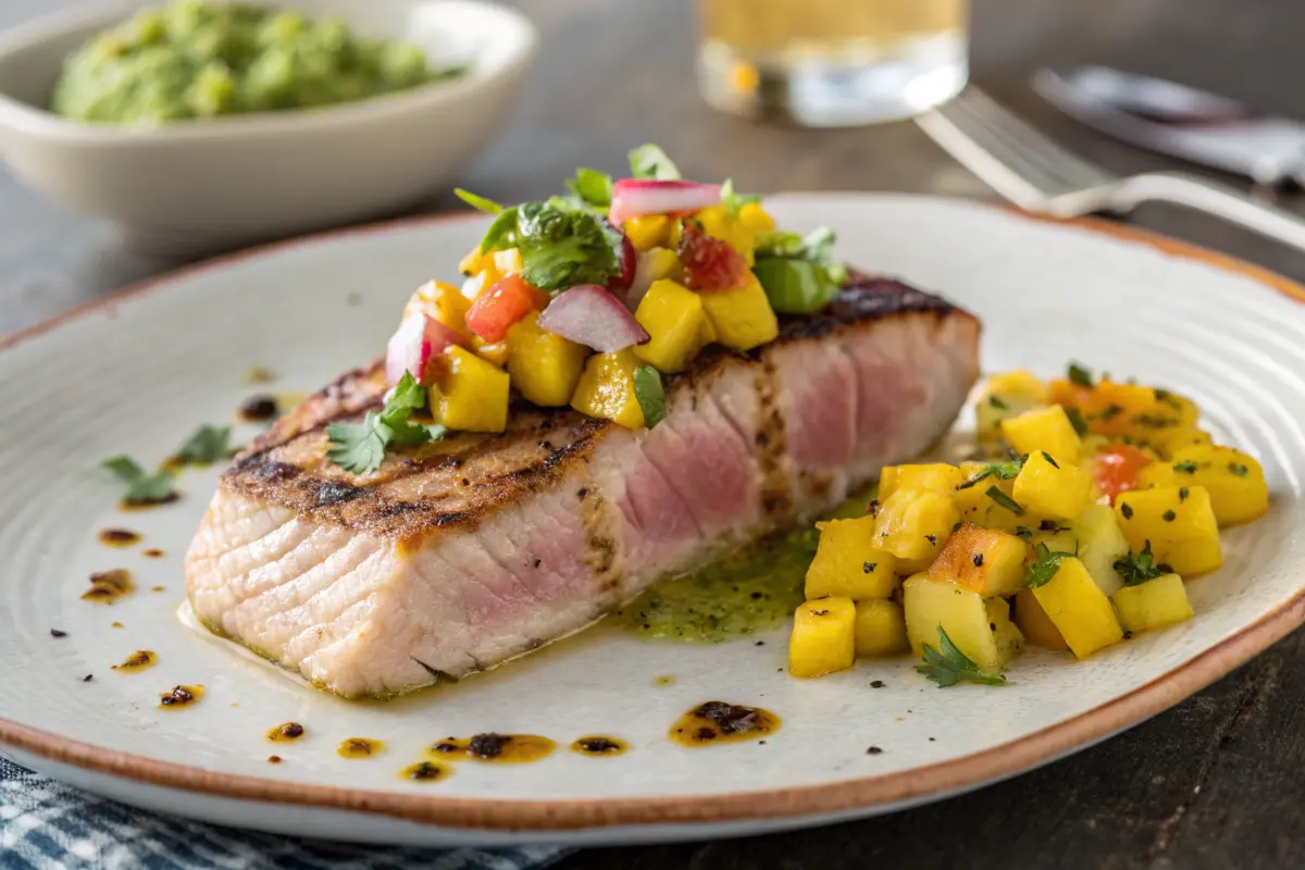 Seared yellowtail tuna with mango salsa