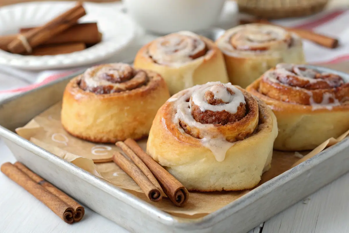 Delicious cinnamon rolls topped with creamy frosting