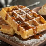 Belgian waffles topped with whipped cream